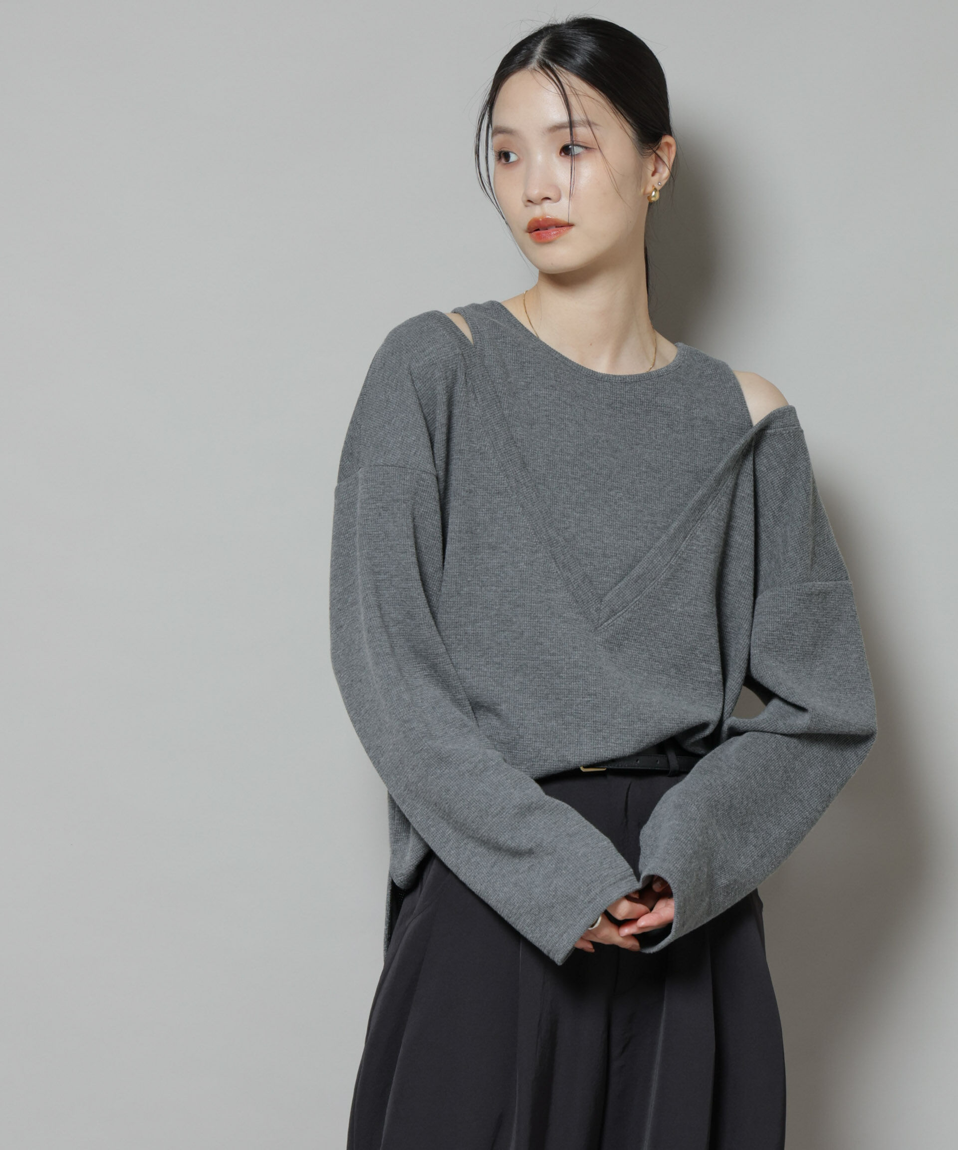 nano･universe「フェイクレイヤードワッフルカットトップス」|Tシャツ・カットソー|