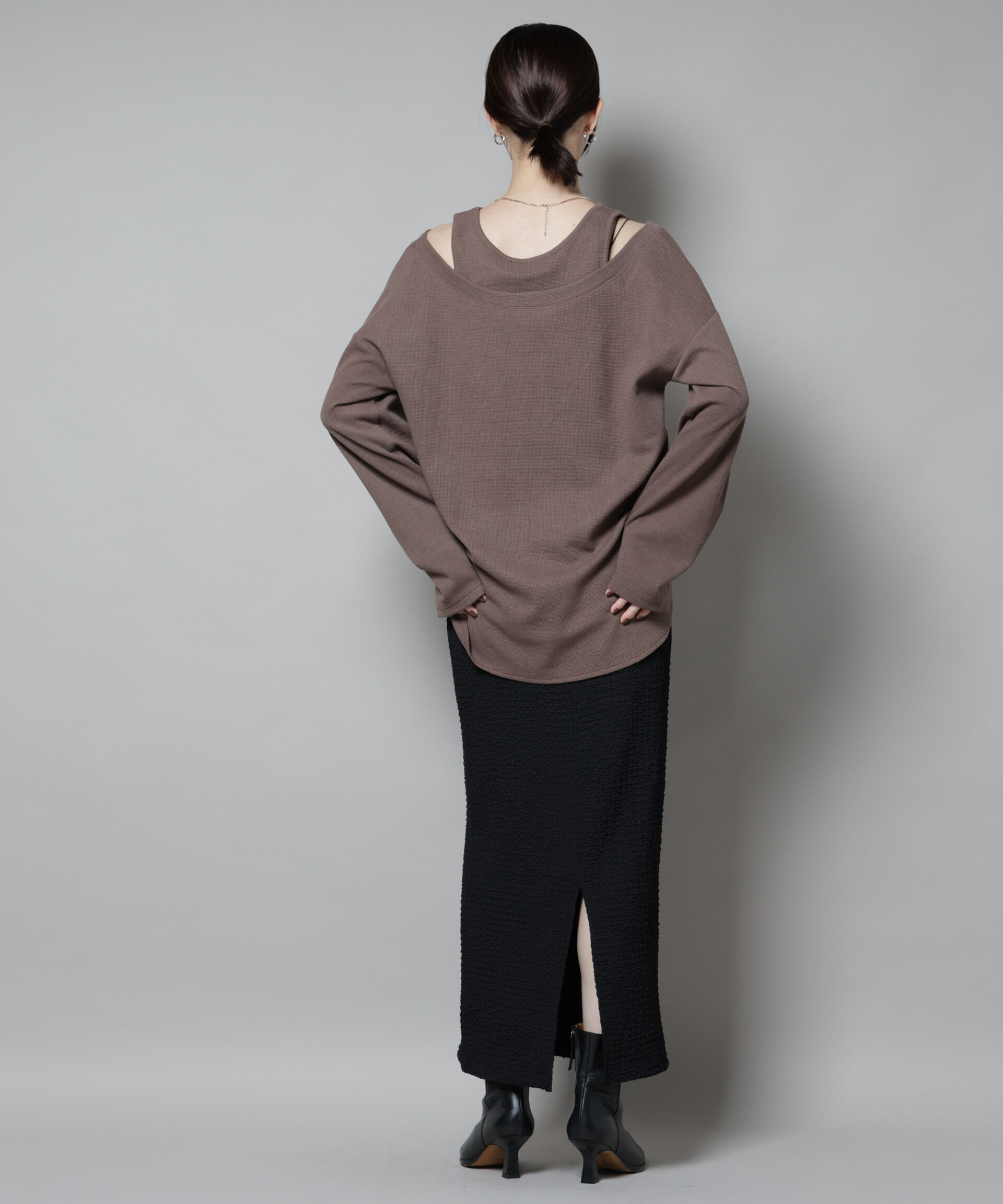 nano･universe「フェイクレイヤードワッフルカットトップス」|Tシャツ・カットソー|