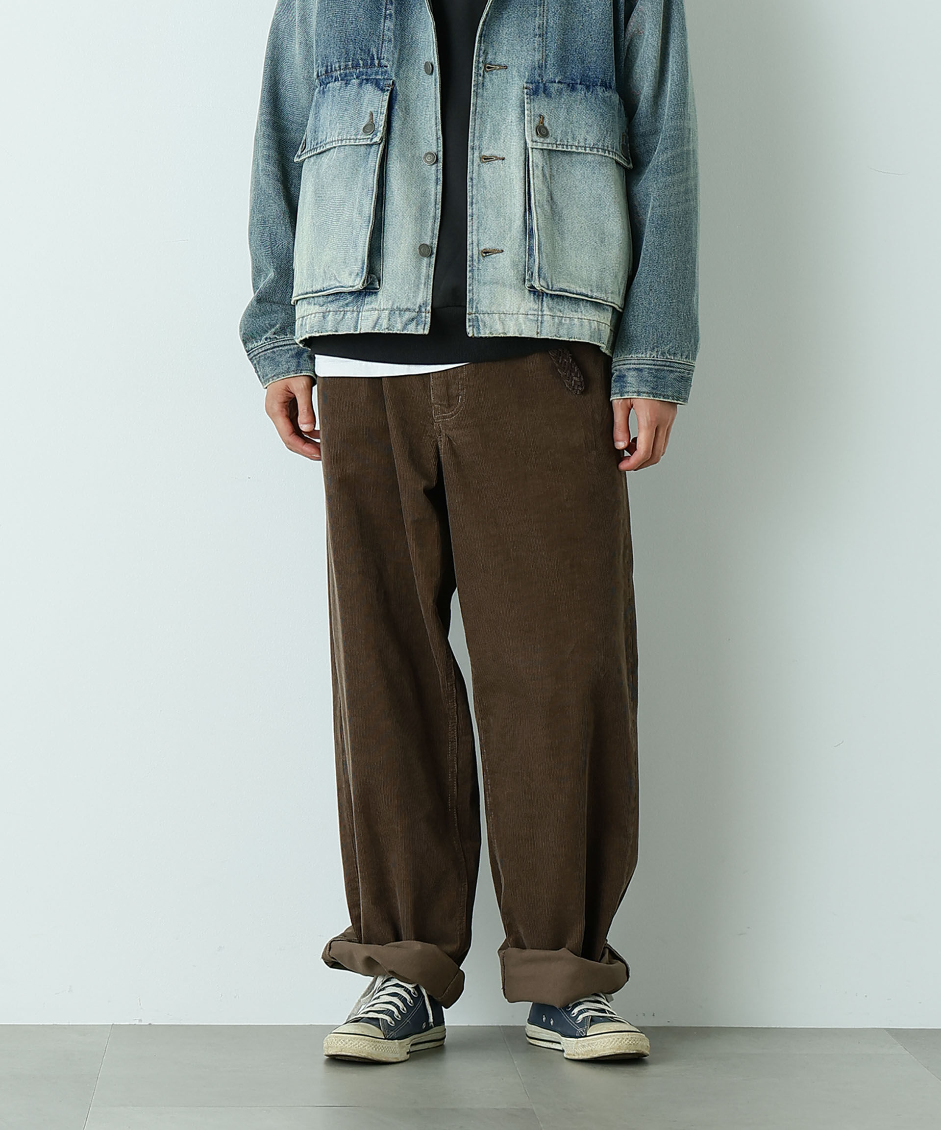 nano･universe「｢HOTEL PALACE｣ ワイドストレートコーデュロイパンツ」|チノ|ブラウン
