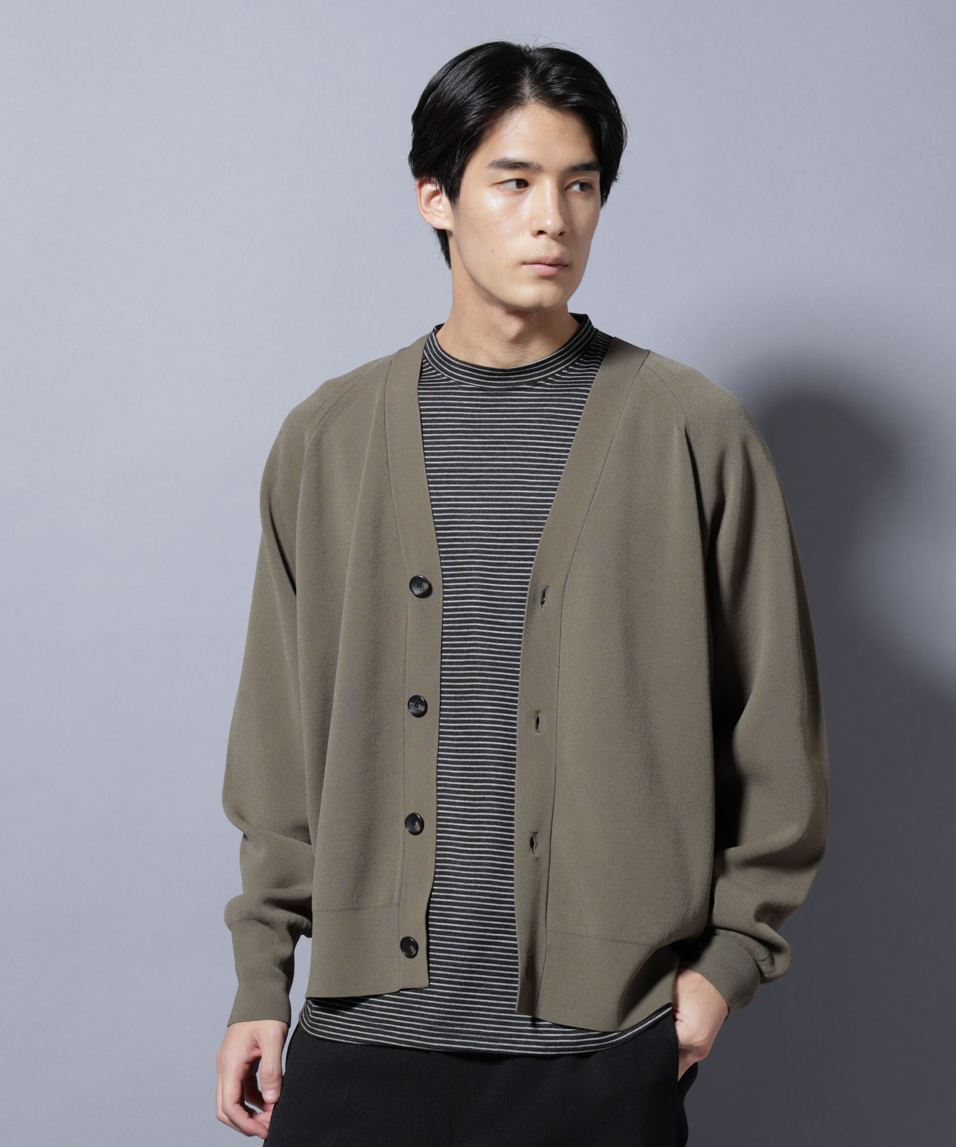 nano･universe「ELITE 7 FUNCTION W-FACE カーディガン」|ニット・セーター|カーキ