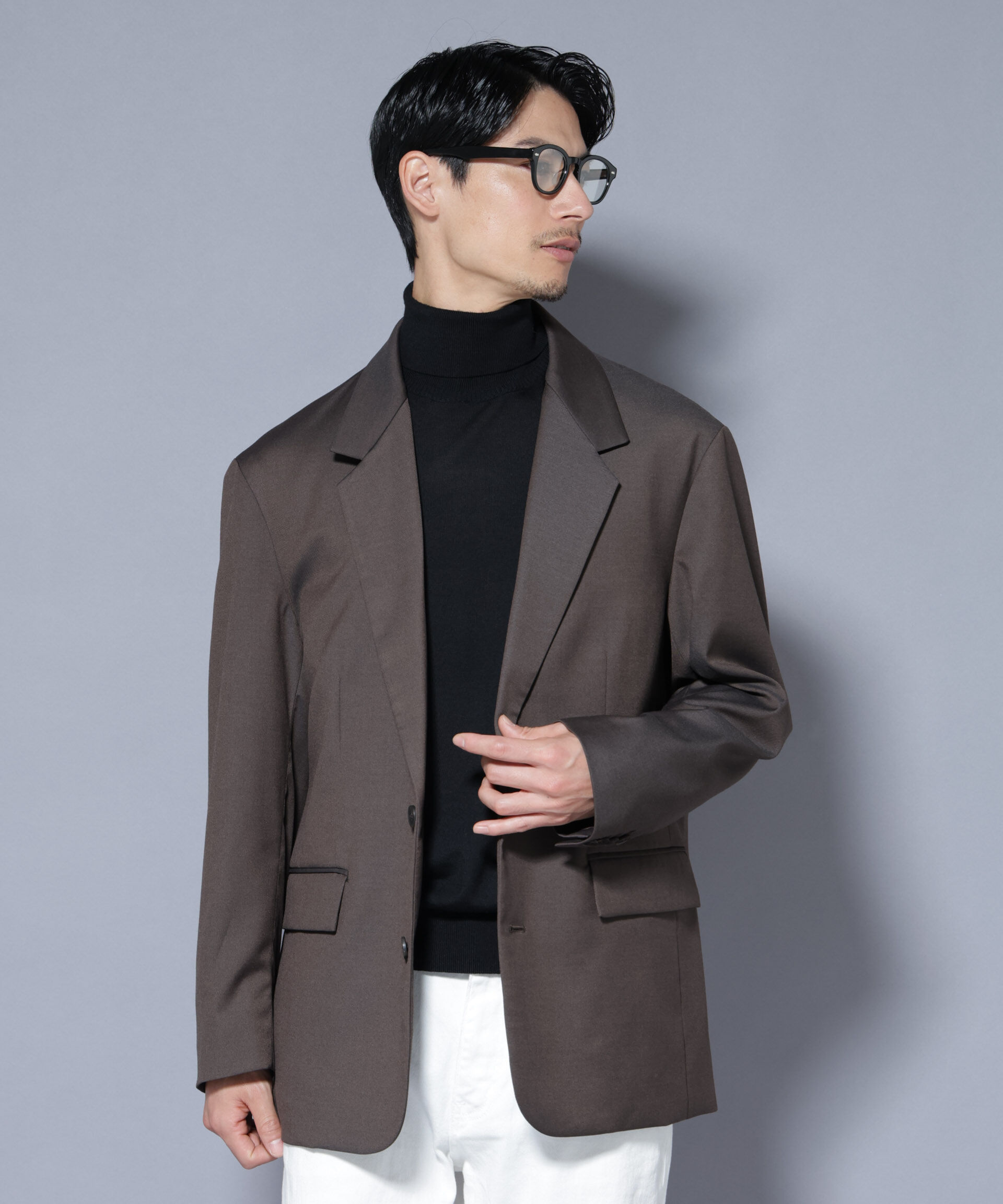 nano･universe「DELEGANTEｴｱﾘｰｻｷｿﾆｰ ｸﾞﾘｯﾀｰｽﾄﾗｲﾌﾟﾃｰﾗｰﾄﾞｼﾞｬ」|テーラードジャケット|ブラウン