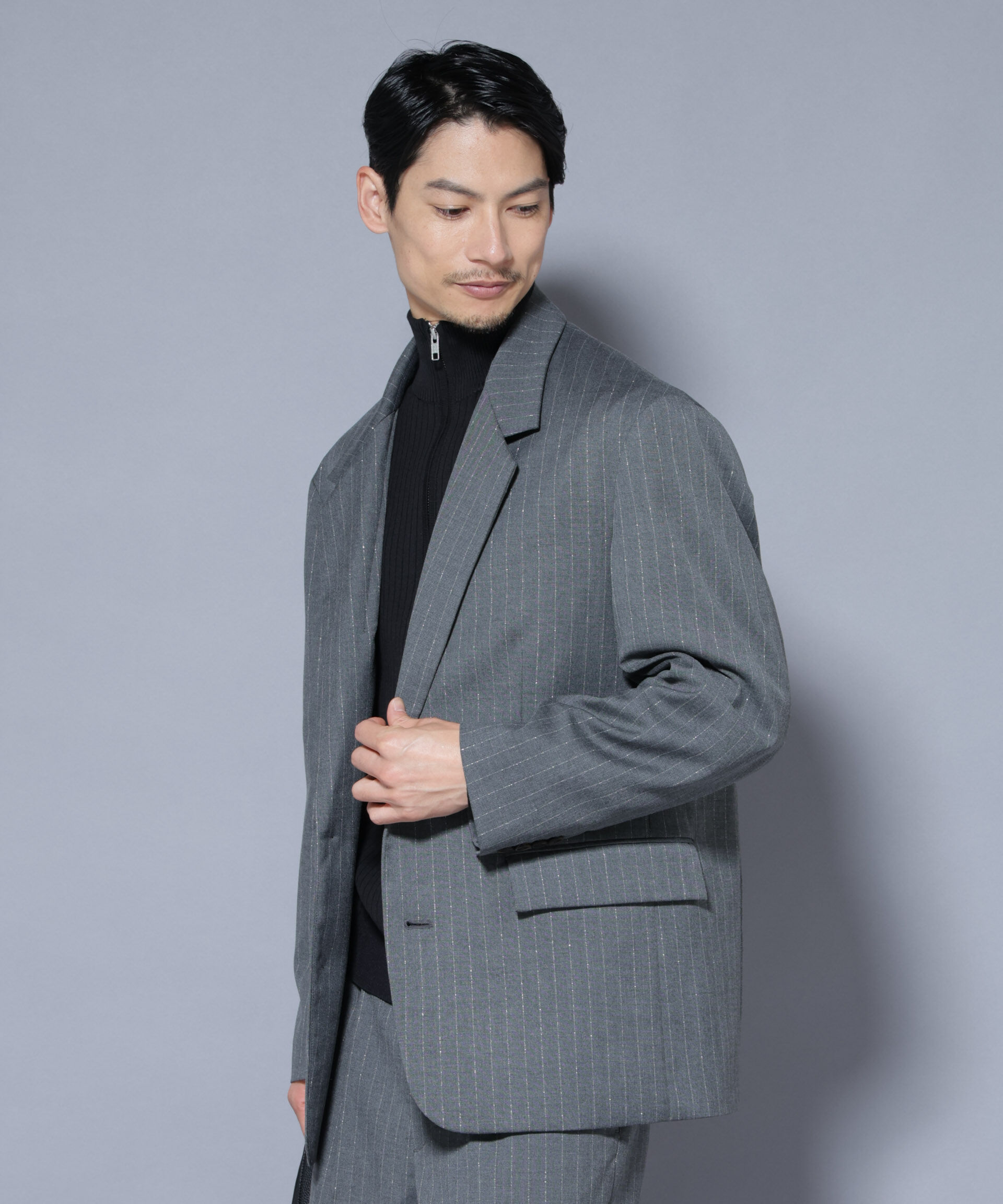 nano･universe「DELEGANTEｴｱﾘｰｻｷｿﾆｰ ｸﾞﾘｯﾀｰｽﾄﾗｲﾌﾟﾃｰﾗｰﾄﾞｼﾞｬ」|テーラードジャケット|