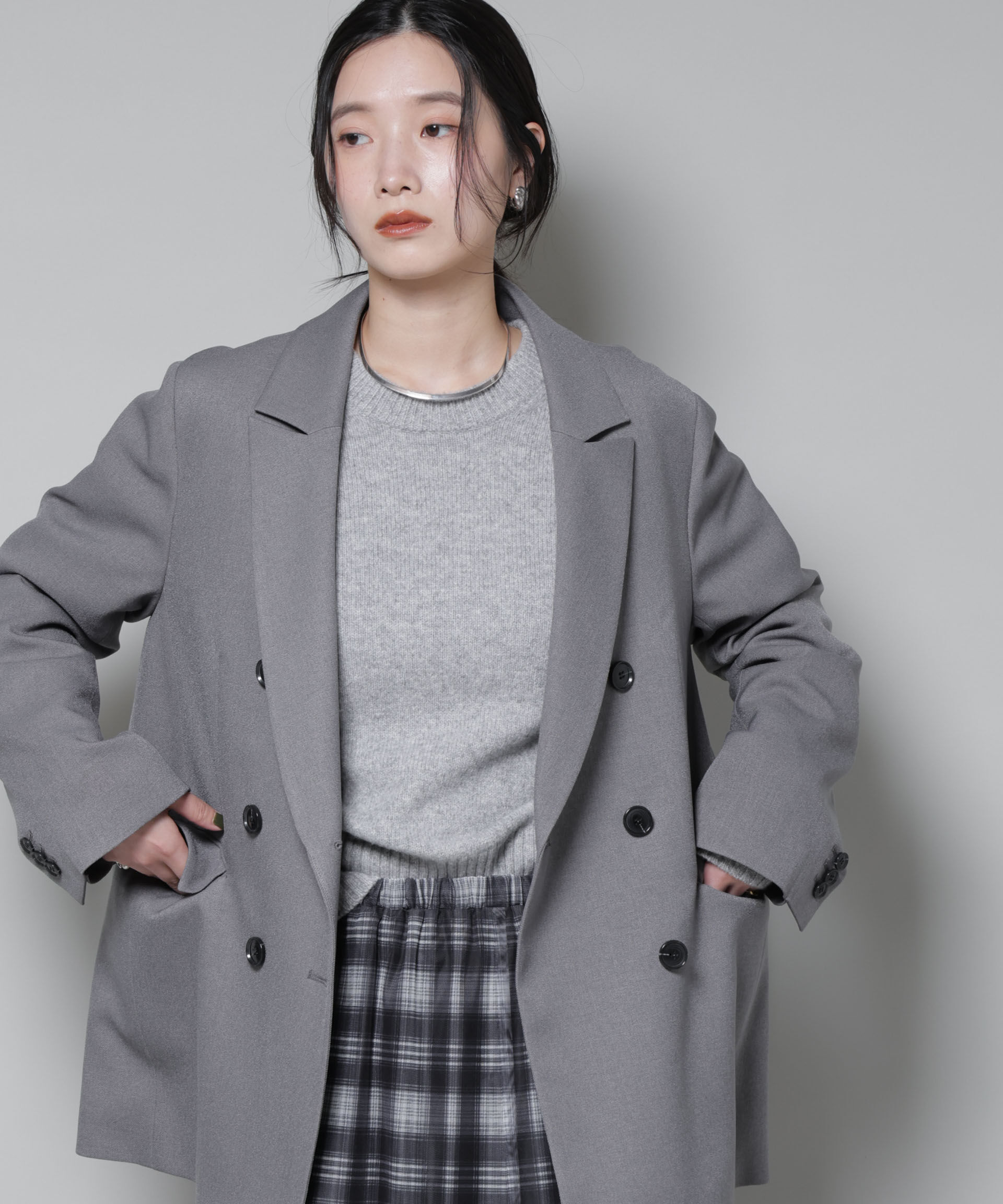 nano･universe「ストレッチサージダブルジャケット(セットアップ可)」|テーラードジャケット|グレー