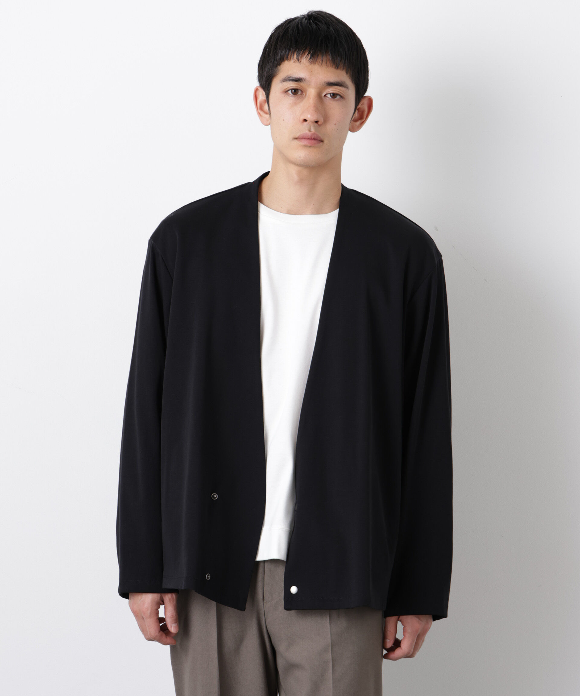 nano･universe「「FORMAL JERSEY」ノーカラーカーディガン」|Tシャツ・カットソー|ブラック