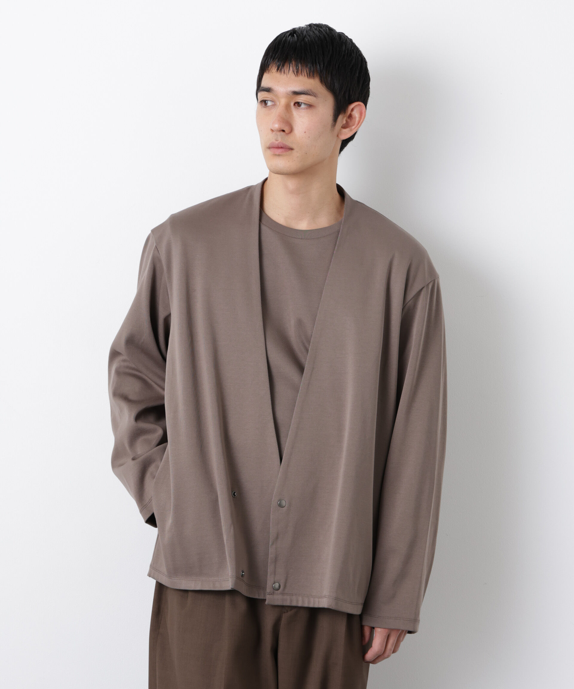 nano･universe「「FORMAL JERSEY」ノーカラーカーディガン」|Tシャツ・カットソー|カーキベージ 6