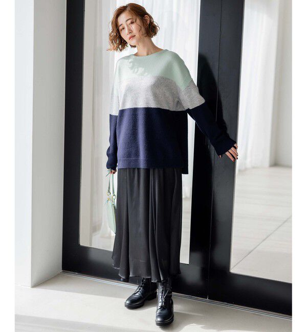 23区「【洗える】ウールカシミヤ カラーブロック ニット」|ニット・セーター|