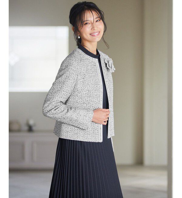 23区「【セットアップ対応】シャインツイードストレッチ ノーカラー ジャケット」|ノーカラージャケット|