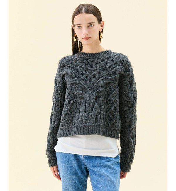 BEIGE,「【VERY掲載】RULE / ウールカシミヤアラン編みクロップドニット」|ニット・セーター|Charcoal