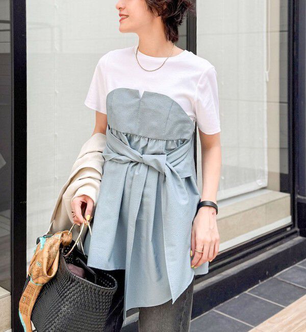 NOLLEY'S「【追加】◇【WEB先行発売】ビスチェ風コンビTシャツ」|Tシャツ・カットソー|グレイッシュブルー