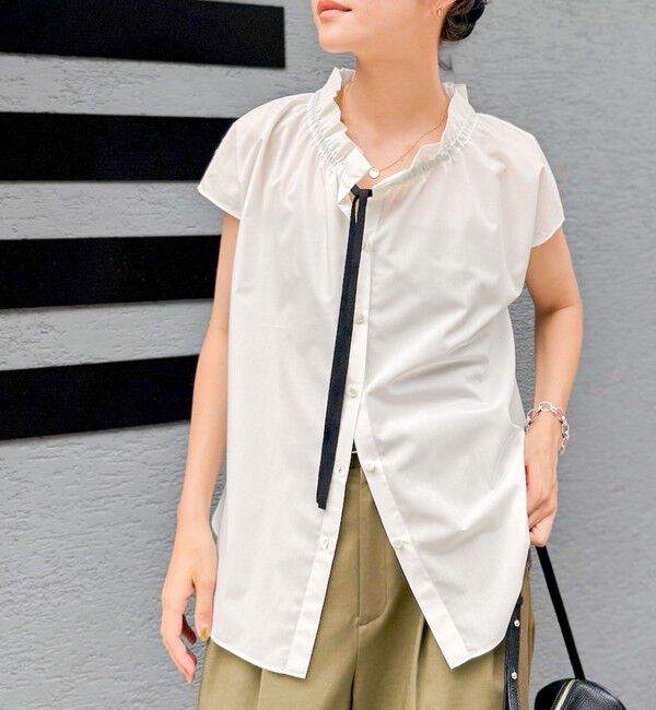 NOLLEY'S「衿フリルショートスリーブシャツ」|シャツ・ブラウス|ホワイト
