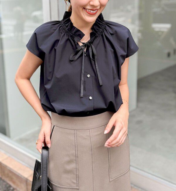 NOLLEY'S「衿フリルショートスリーブシャツ」|シャツ・ブラウス|ネイビー