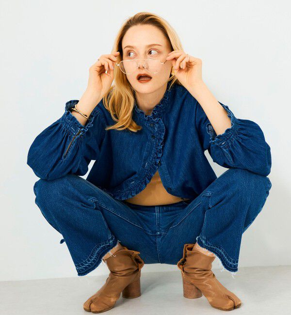 Rie Miller「【RM denim】フリルデニムブラウス」|シャツ・ブラウス|