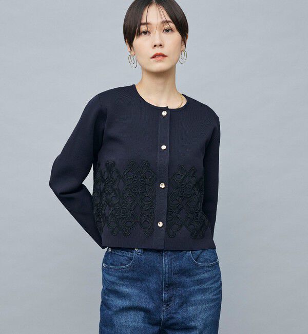 NOLLEY'S「レース付きクルーネックカーディガン」|カーディガン|