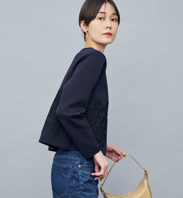 NOLLEY'S「レース付きクルーネックカーディガン」|カーディガン|