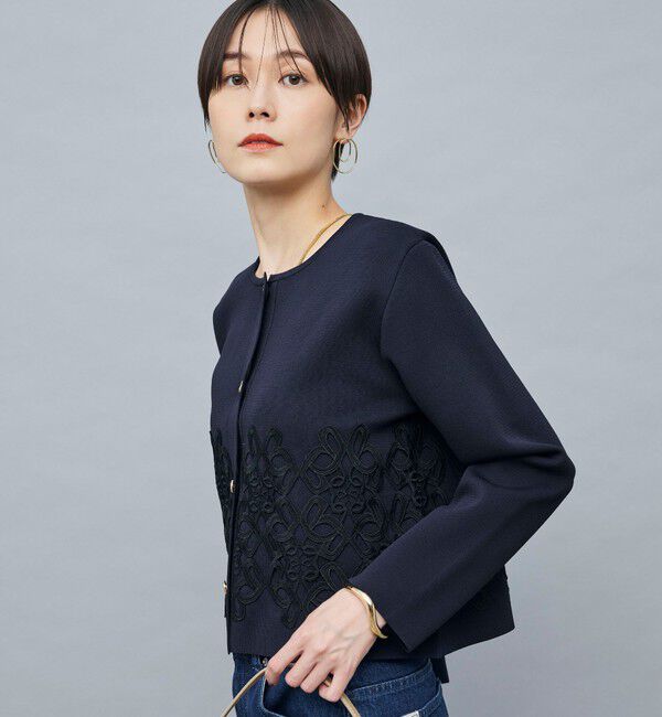 NOLLEY'S「レース付きクルーネックカーディガン」|カーディガン|