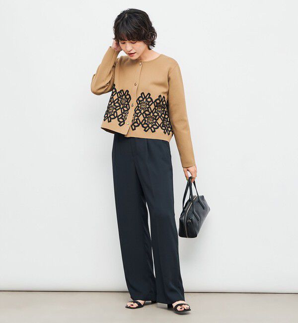 NOLLEY'S「レース付きクルーネックカーディガン」|カーディガン|