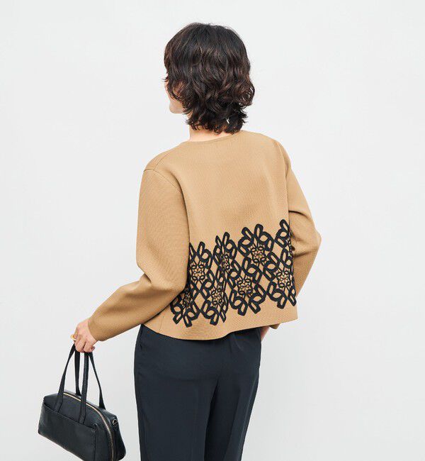 NOLLEY'S「レース付きクルーネックカーディガン」|カーディガン|