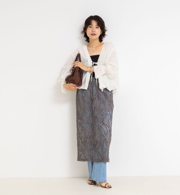 Rie Miller「《セットアップ対応》チュール刺繍タイトスカート」|タイト|