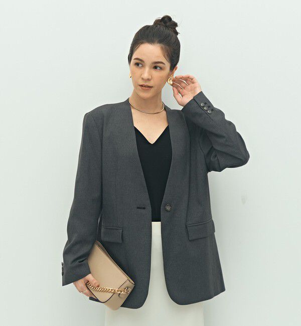 NOLLEY'S sophi「【WEB STAFF守屋☆別注】《セットアップ対応》ウォッシャブルソフトシャンブレーノーカラージャケット」|ノーカラージャケット|