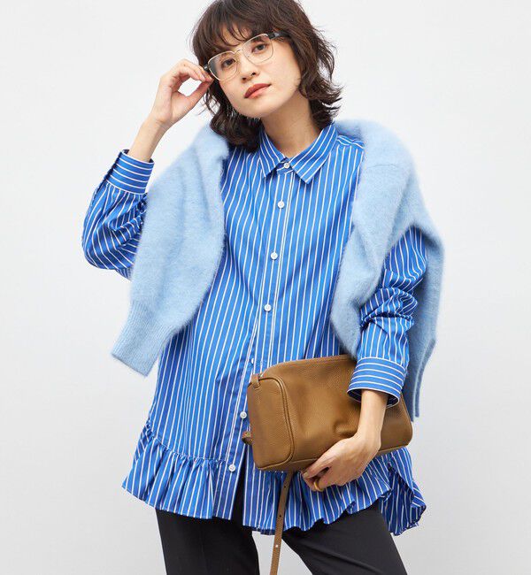 Rie Miller「ウォッシャブル裾フリルレギュラーカラーシャツ」|シャツ・ブラウス|ブルー系3