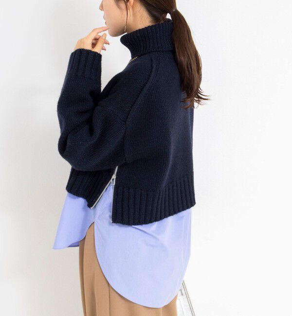 NOLLEY'S sophi「ブライト紡毛サイドジップショート丈タートルネック」|ニット・セーター|ダークネイビー