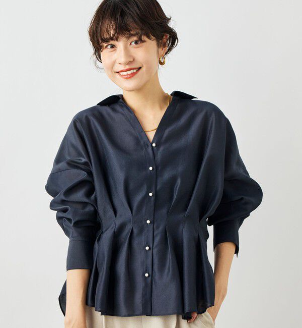 NOLLEY'S「ウォッシャブルパール釦スキッパータックブラウス」|シャツ・ブラウス|ネイビー