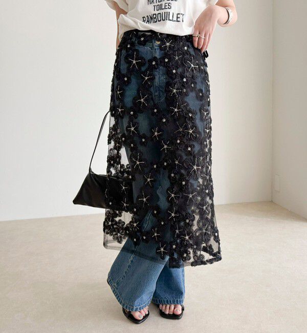 fredy emue「フラワーモチーフレイヤードスカート」|スカート|ブラック