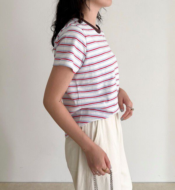 fredy emue「ボーダー/無地ワンポイントロゴコンパクトTシャツ」|Tシャツ・カットソー|