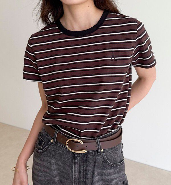 fredy emue「ボーダー/無地ワンポイントロゴコンパクトTシャツ」|Tシャツ・カットソー|