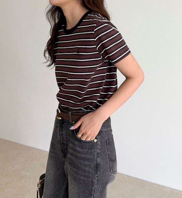 fredy emue「ボーダー/無地ワンポイントロゴコンパクトTシャツ」|Tシャツ・カットソー|