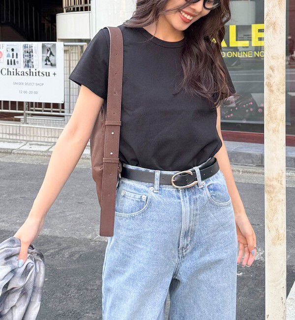 fredy emue「ボーダー/無地ワンポイントロゴコンパクトTシャツ」|Tシャツ・カットソー|ブラック