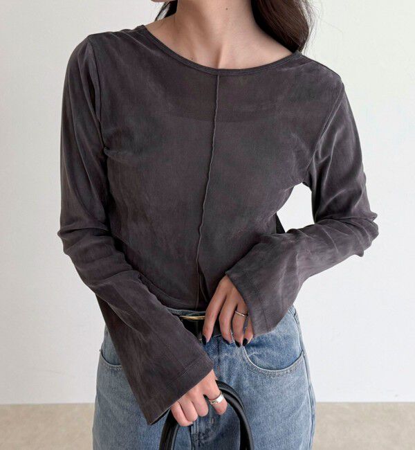 fredy emue「シアーフロッキーフレアスリーブプルオーバー」|Tシャツ・カットソー|チャコールグレー