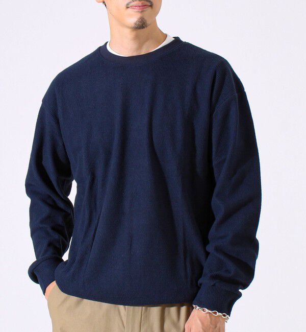 GLOSTER「【レイヤードに最適】起毛ワッフル 裾ドロストロンT」|Tシャツ・カットソー|ネイビー