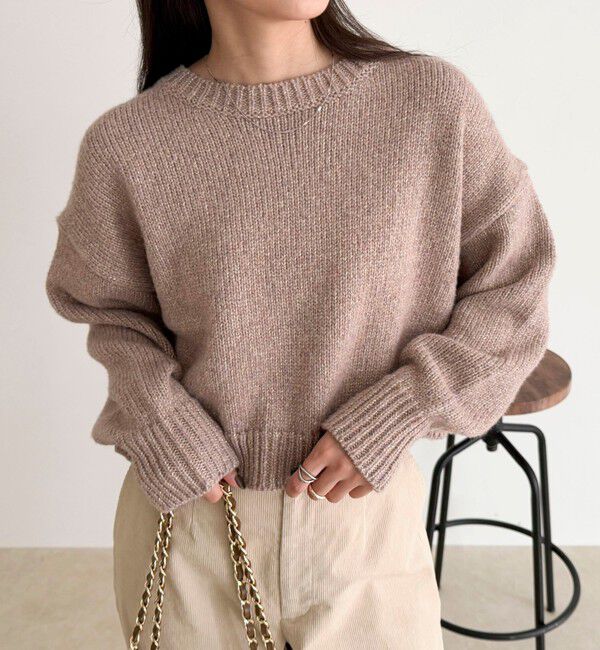 fredy emue「キラキラクロップド丈ニットプルオーバー」|ニット・セーター|ベージュ系その他