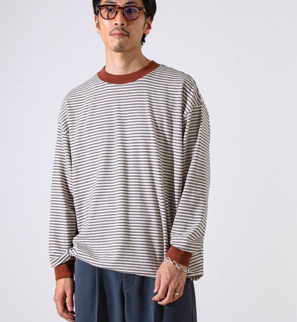 GLOSTER「【配色リブが映える主役ボーダー】Helloボーダー ロングスリーブTシャツ」|Tシャツ・カットソー|