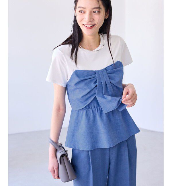 VIS「【新色追加】【美easy】ねじりリボンTシャツドッキングプルオーバー【接触冷感/洗える】」|Tシャツ・カットソー|