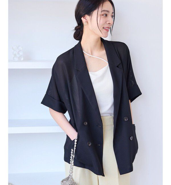 VIS「【洗える】メッシュドルマンサマージャケット」|テーラードジャケット|ブラック(01)