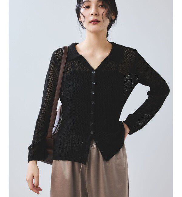 VIS「【WEB/一部店舗限定】配色ラメポロ襟カーディガン/美シルエット」|カーディガン|ブラック(01)