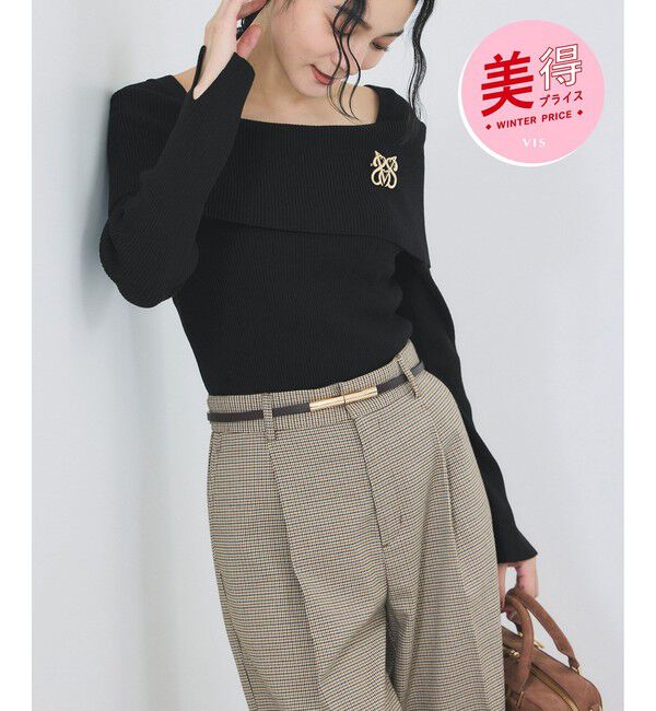 VIS「【美得】オフショルダーモチモチリブニット/好評につき再入荷」|ニット・セーター|ブラック(01)