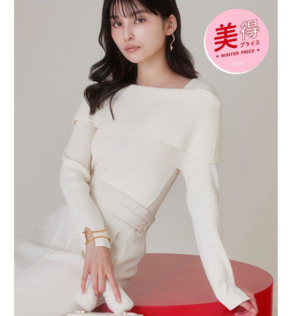 VIS「【美得】オフショルダーモチモチリブニット/好評につき再入荷」|ニット・セーター|オフホワイト(15)