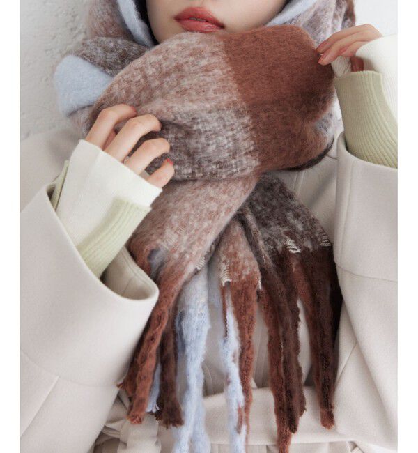 VIS「ふわふわフリンジチェックマフラー/静電気防止」|マフラー|