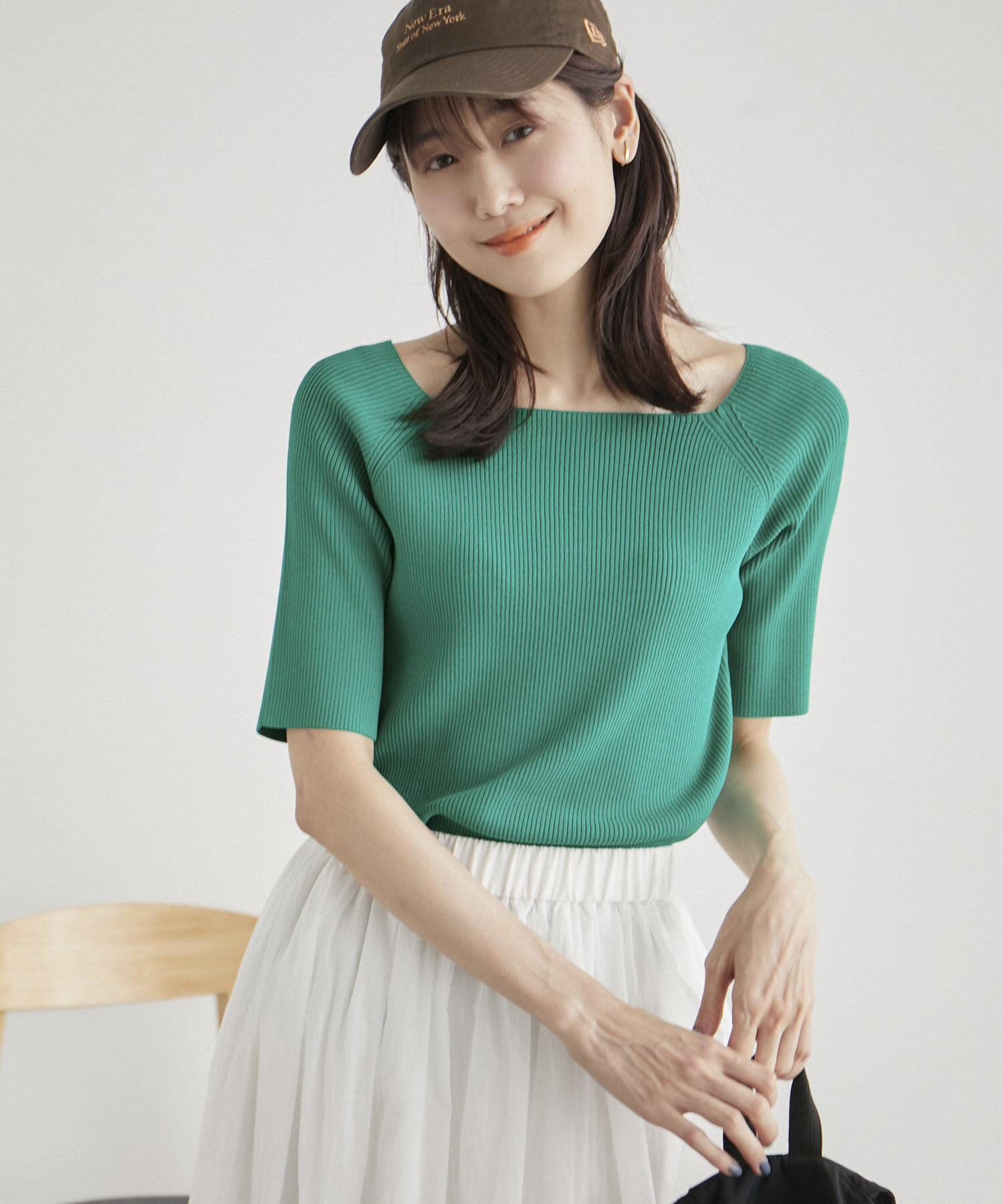 Rope&rsquo;Picnic「Beauty knit/UVカット・洗濯機OK/スクエアネックリブニットプルオーバー」|ニット・セーター|