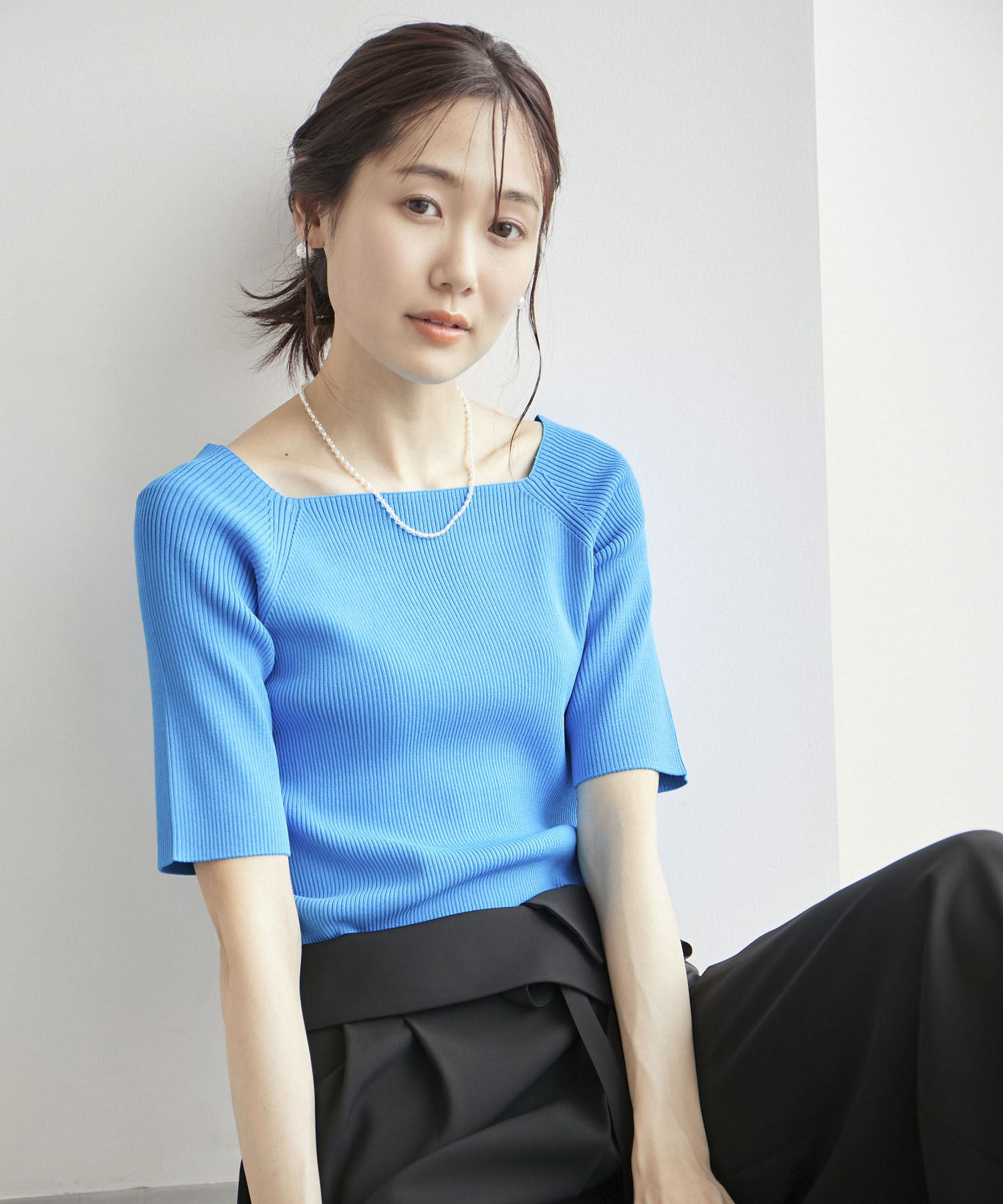 Rope&rsquo;Picnic「Beauty knit/UVカット・洗濯機OK/スクエアネックリブニットプルオーバー」|ニット・セーター|