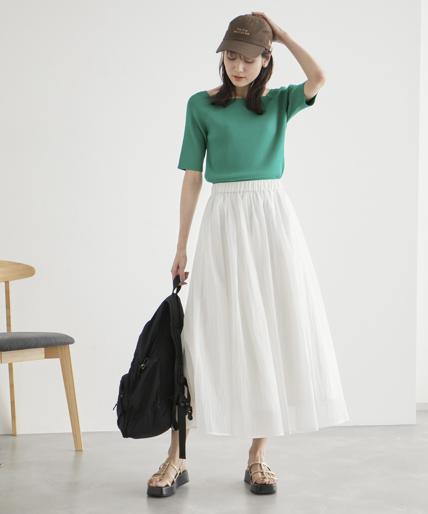 Rope&rsquo;Picnic「Beauty knit/UVカット・洗濯機OK/スクエアネックリブニットプルオーバー」|ニット・セーター|