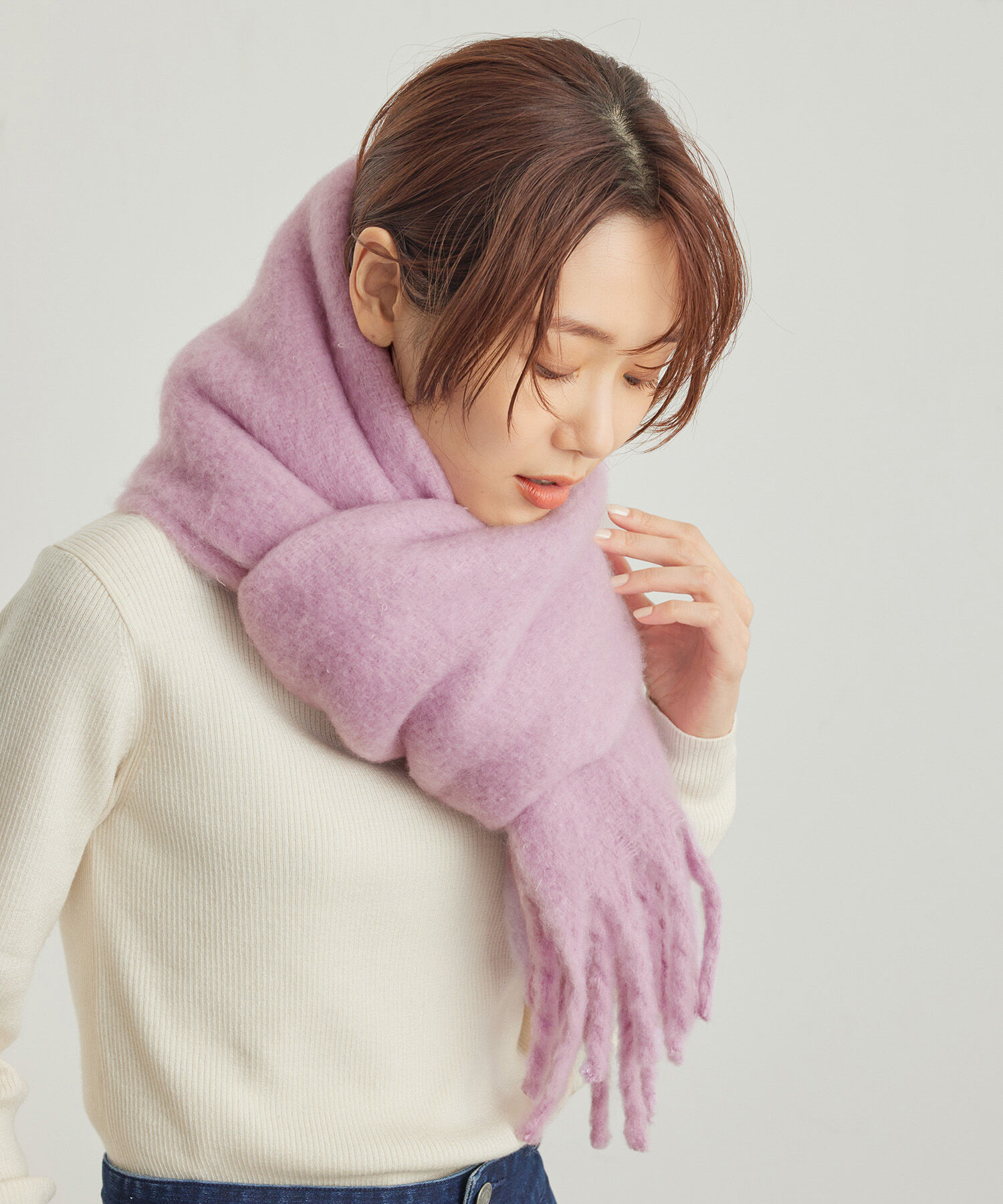 ROPE PICNIC PASSAGE「バルキーフリンジストール」|ストール|ラベンダー系(53)