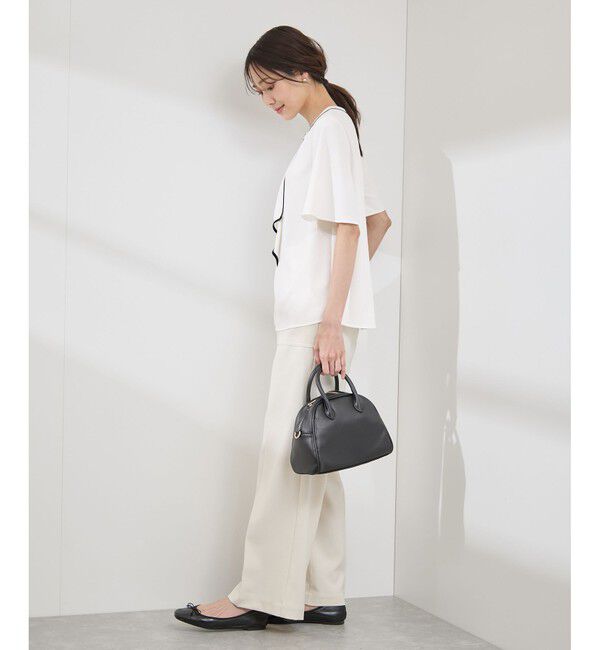 Rope&rsquo;Picnic「【WEB限定サイズ】配色ボウタイ風ハーフスリーブブラウス/通勤対応」|シャツ・ブラウス|