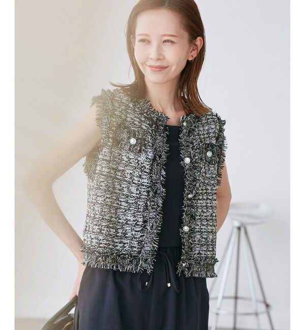 Rope&rsquo;Picnic「【WEB限定カラー】【サマー・ツイード】着丈が選べるジレベスト/スリーブレスカーディガン」|カーディガン|