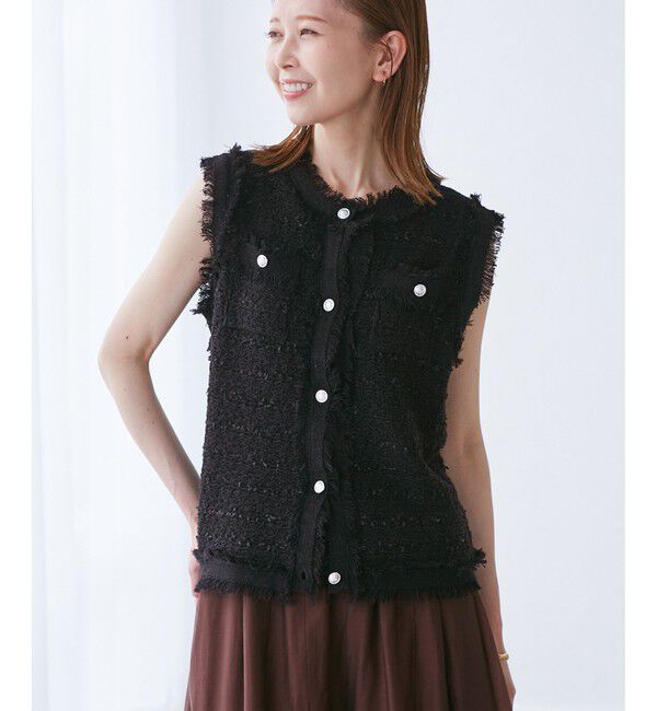 Rope&rsquo;Picnic「【WEB限定カラー】【サマー・ツイード】着丈が選べるジレベスト/スリーブレスカーディガン」|カーディガン|