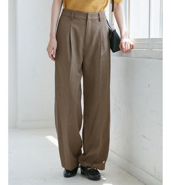 Rope&rsquo;Picnic「【WEB限定・丈長め】レディハンサムシリーズ ウールライクウエストタックセミワイドパンツ」|スラックス|