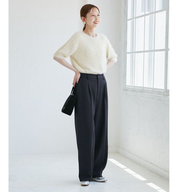 Rope&rsquo;Picnic「【WEB限定・丈長め】レディハンサムシリーズ ウールライクウエストタックセミワイドパンツ」|スラックス|